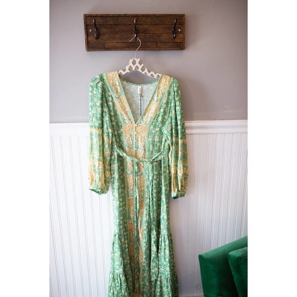 SPELL & THE GYPSY MADAME PEACOCK BUTTON THROUGH GOWN Dress Emerald XS - Picture 3 of 5